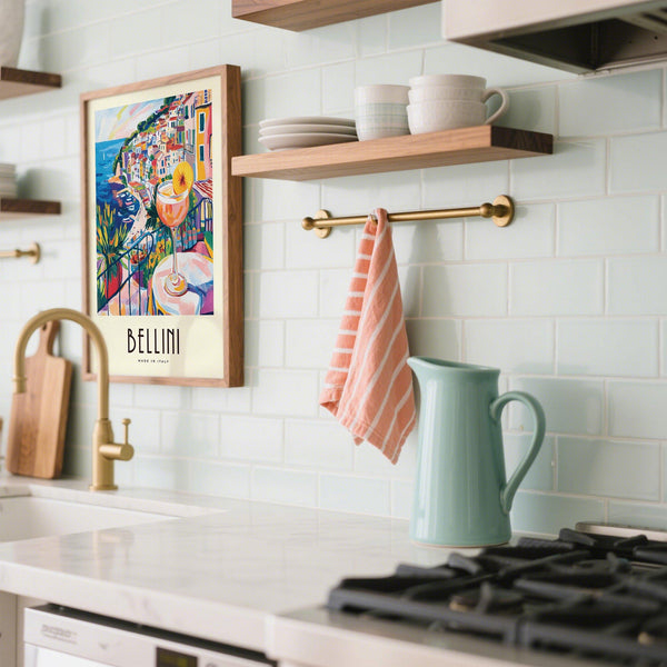 Mediterranean village and drink scene in Italian Style Cocktail Wall Art.