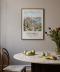 Architectural Istanbul Cityscape Art Print with layered rooftops, trees, and distant skyline