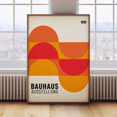 Bauhaus 1919 exhibition poster with geometric shapes
