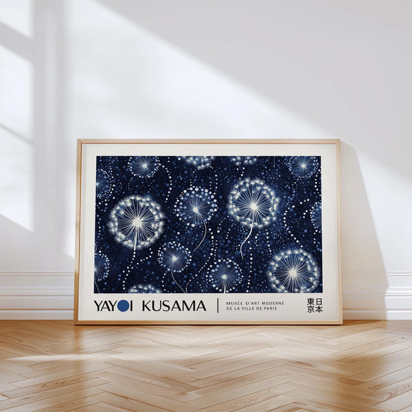 Elegant Kusama landscape posters with dandelion art for calm interiors