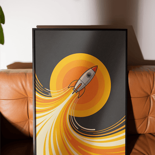 Rocket Wall Art with bold Yellow, Orange accents for kids room poster