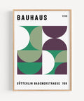 Bauhaus geometric poster green and plum design
