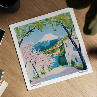 Cherry blossom street view leading to Mt. Fuji in Japan Poster print.