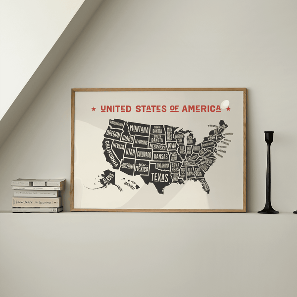 Modern US Map Poster with Beige background for classroom wall art
