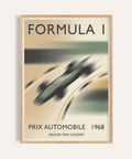 Blurred Formula 1 Art Print poster with race car and 1968 text