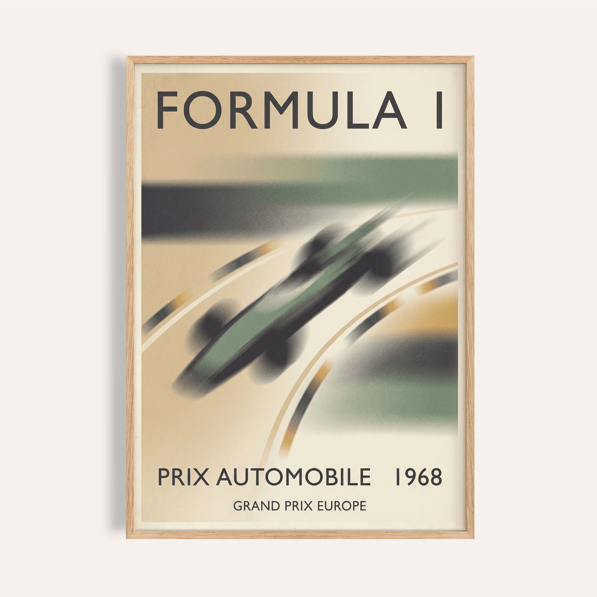 Blurred Formula 1 Art Print poster with race car and 1968 text