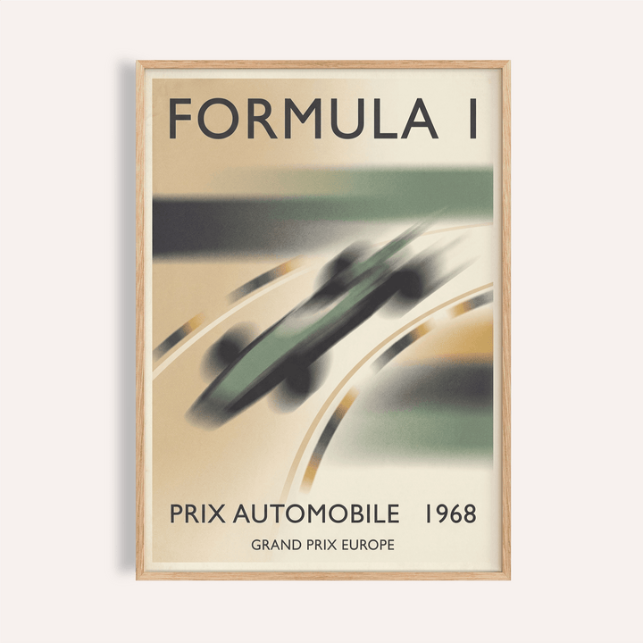 Blurred Formula 1 Art Print poster with race car and 1968 text