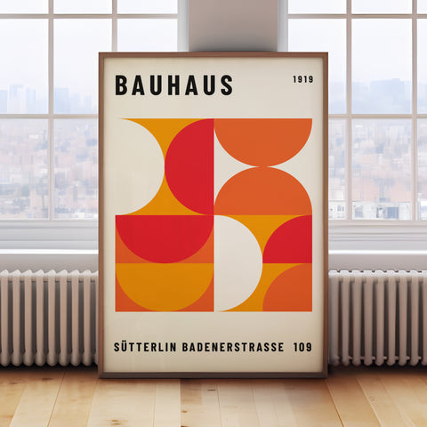 Bauhaus geometric abstract poster with vibrant shapes
