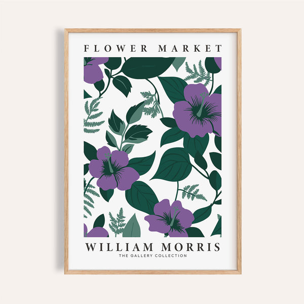 Vintage purple flower artwork featuring William Morris floral motifs for elegant interiors