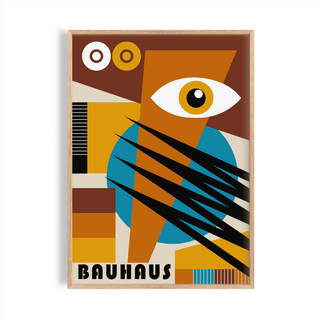 Geometric poster with Bauhaus eye design in warm earth tones
