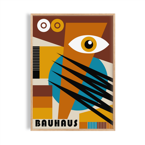 Geometric poster with Bauhaus eye design in warm earth tones