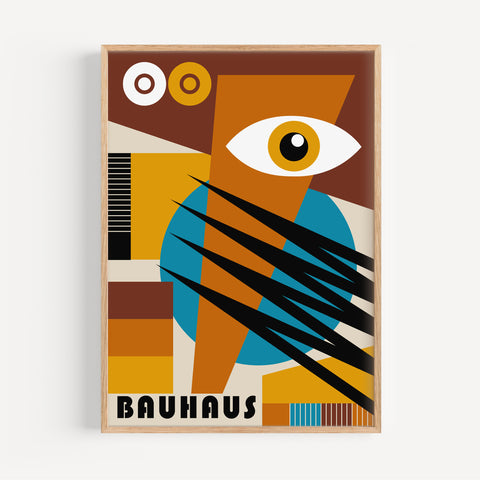 Modern geometric artwork featuring bold shapes and a colourful Bauhaus design