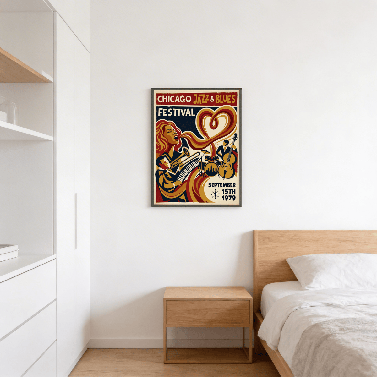 Event poster print showing September 15th 1979 date and stylized jazz instruments