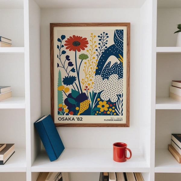 Poster flowers illustration with dotted white blooms and graphic foliage