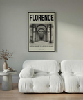 Typographic architecture wall art print with 'Giorgio Vasari: The Uffizi Colonnade' caption