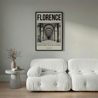 Typographic architecture wall art print with 'Giorgio Vasari: The Uffizi Colonnade' caption