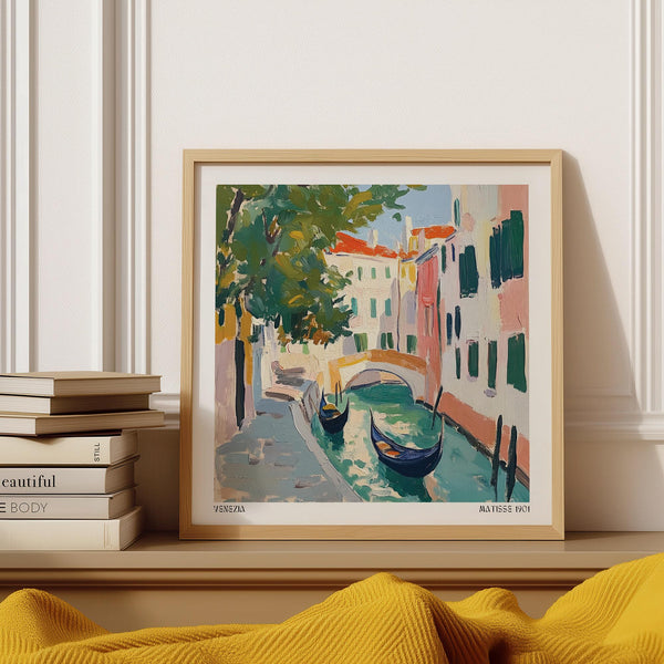 Venice Wall Art featuring gondolas floating down a quiet Italian canal in soft painterly hues.