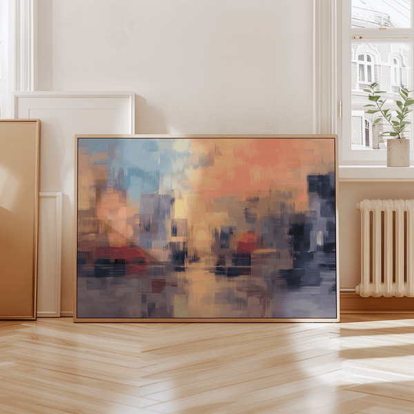 Multicolored Abstract Sunset Art Print as a focal wall art in study
