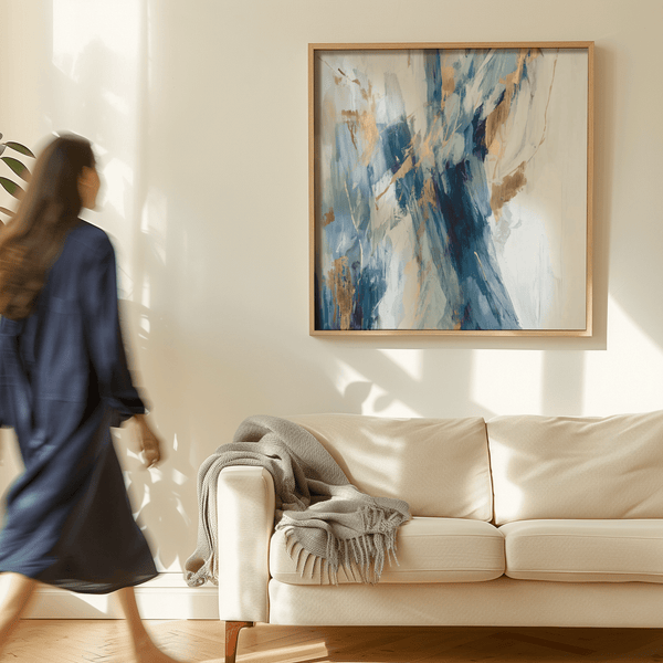 Abstract Blue Wall Art in blue and gold for bedroom wall art style