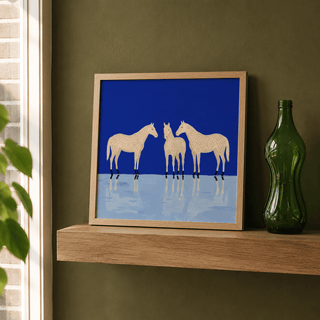 Clean silhouette horse poster print with a central motif and minimal detailing