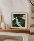 Elegant bird wall art featuring flying Japanese cranes.