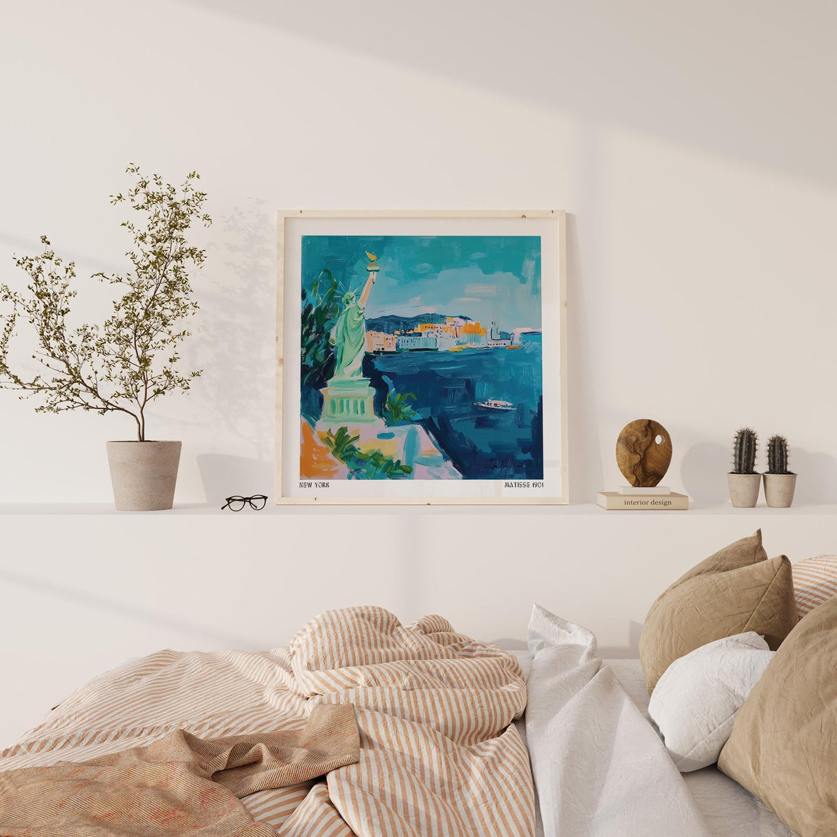 New York holiday print with harbor view and vibrant skyline in Holiday Posters.