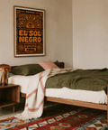 Close-up of EL SOL NEGRO lettering on graphic wall art print