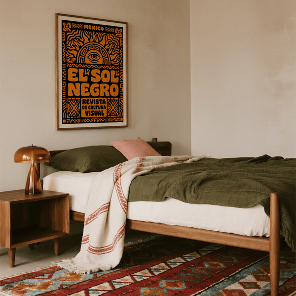 Close-up of EL SOL NEGRO lettering on graphic wall art print