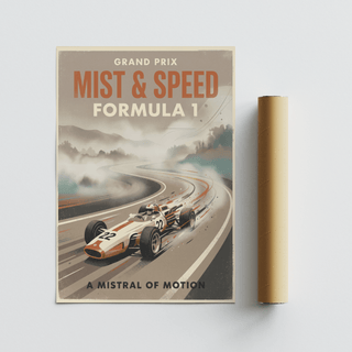 Close-up racing wall art poster of a Formula 1 car number 22 with motion marks behind the tires