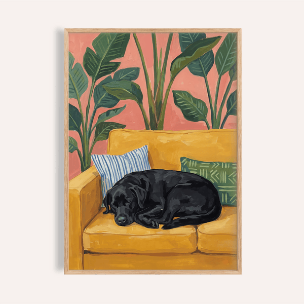 Black Lab Wall Art with Yellow, Black, and Green for living room, print