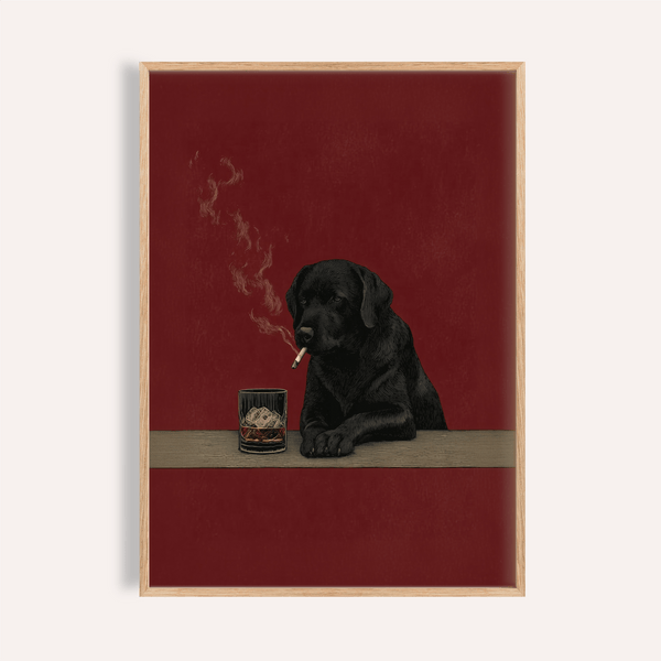 Smoking Dog Wall Art in red and black for office wall art
