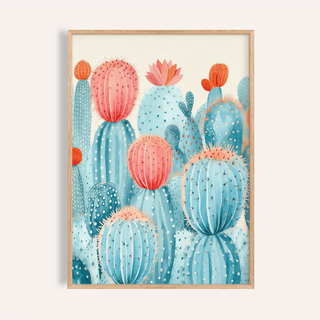 Colorful Cactus Print with Blue and Pink tones for living room art print