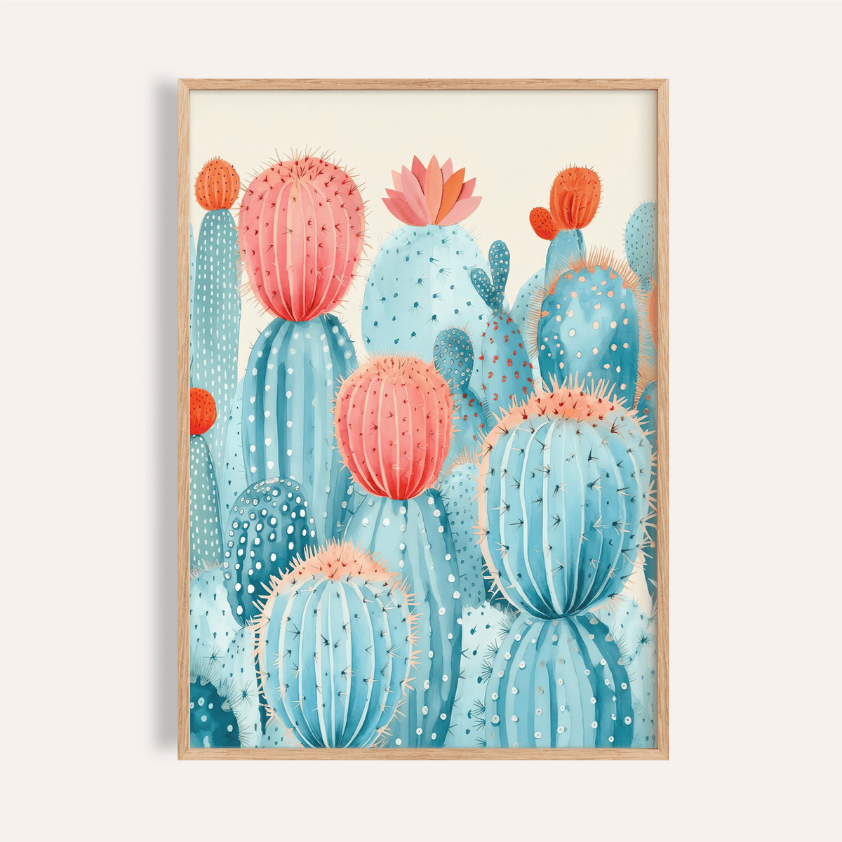 Colorful Cactus Print with Blue and Pink tones for living room art print