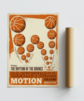 Old-school sports wall art print showing repeated basketball icons and curved motion lines