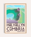 Helvellyn Cumbria Wall Art travel poster print with ridge path and lake view