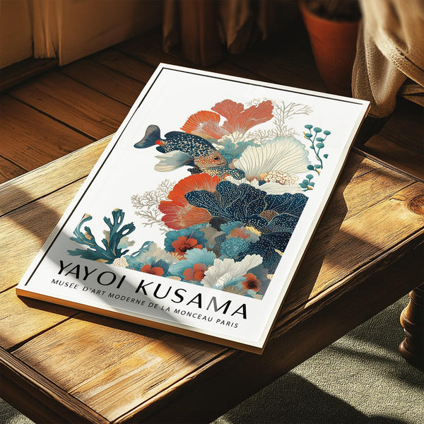 Coral reef tropical fish poster with navy and cream marine details