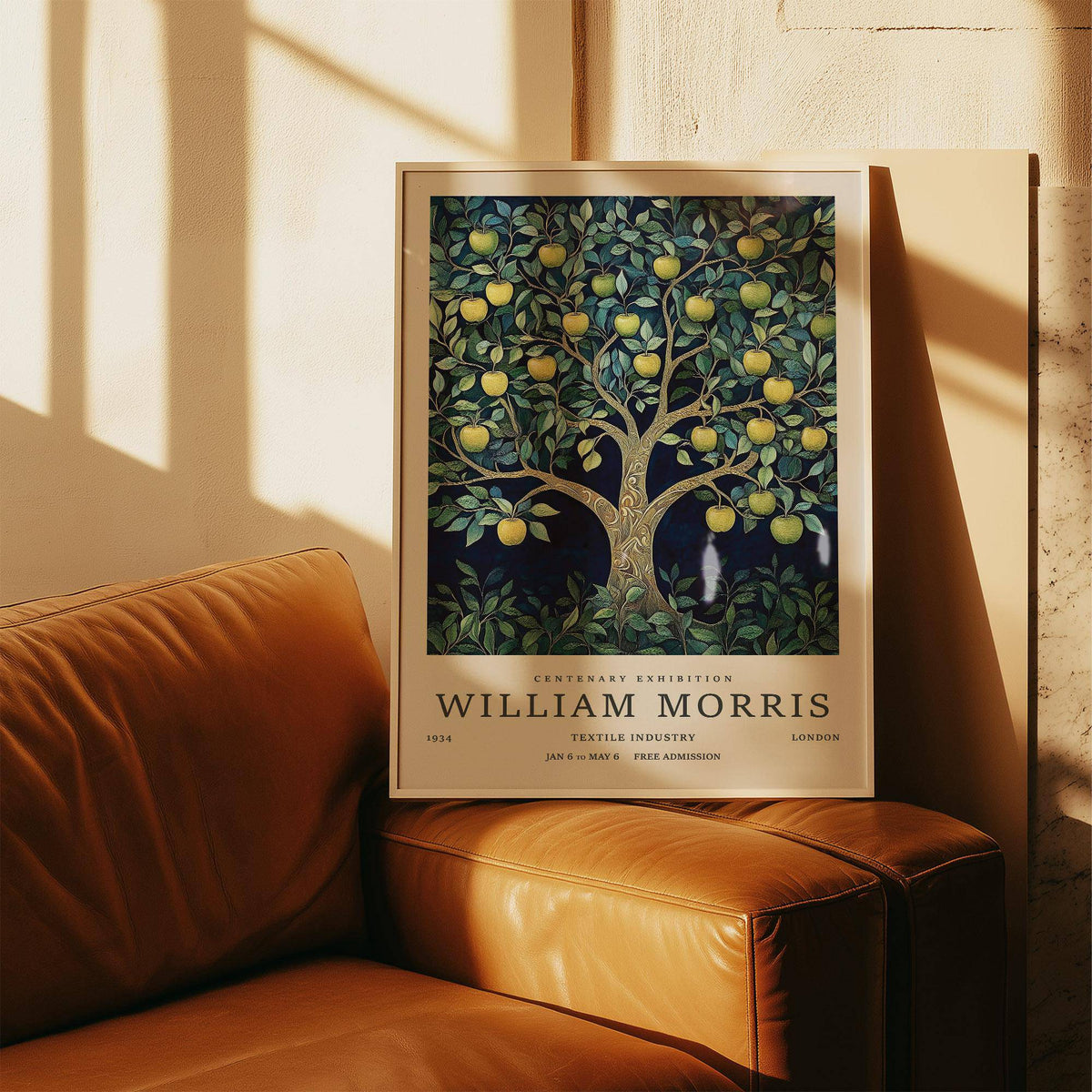 Apple tree with gold trunk in decorative tree art print for interiors