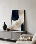 Contemporary Shapes Minimalist Print with Beige and Blue for neutral-themed decor