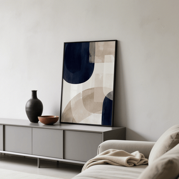 Contemporary Shapes Minimalist Print with Beige and Blue for neutral-themed decor