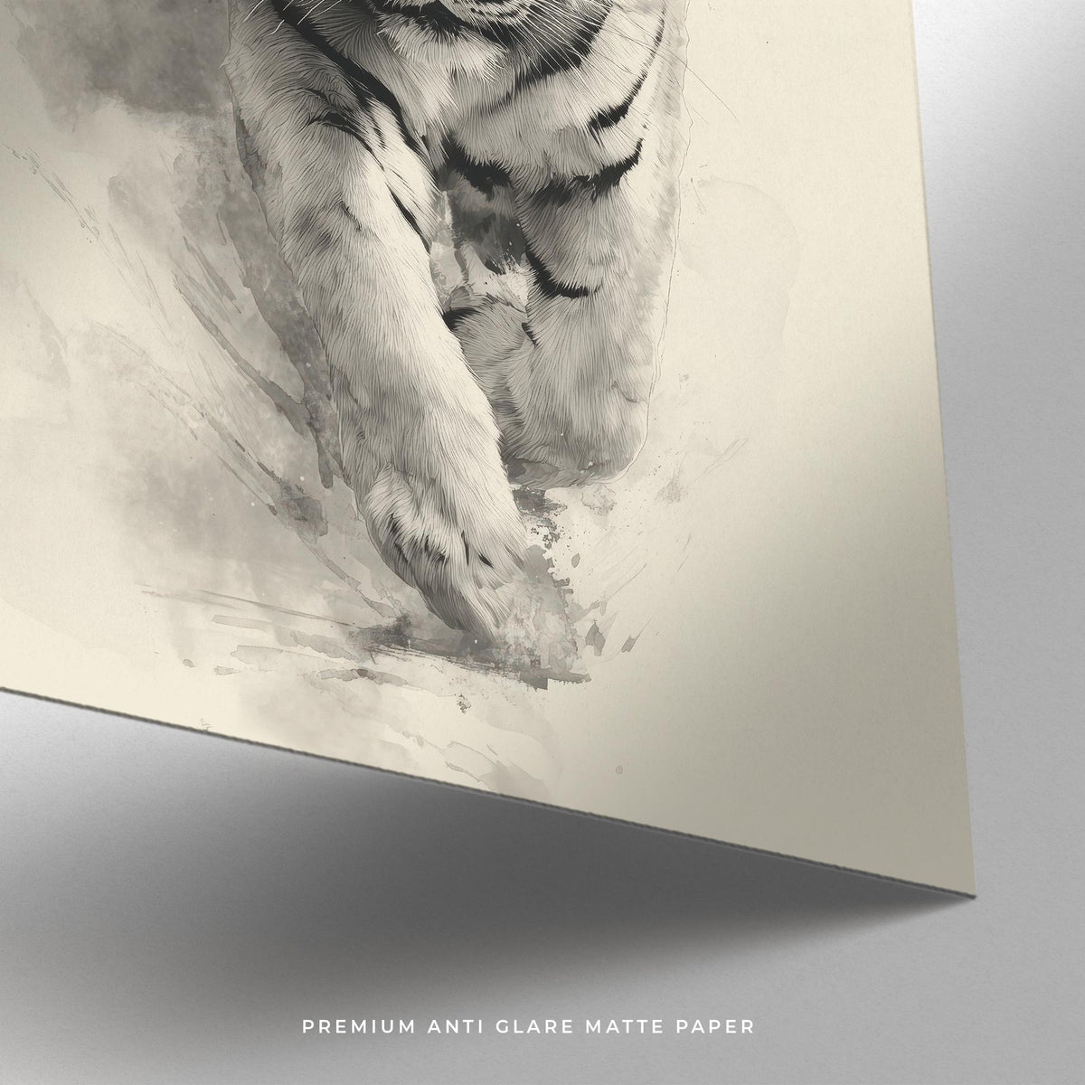 Traditional sumi-e ink painting tiger wall art with flowing brush lines.