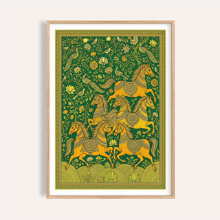 Indian Horse Art Print showing galloping horses within ornate border