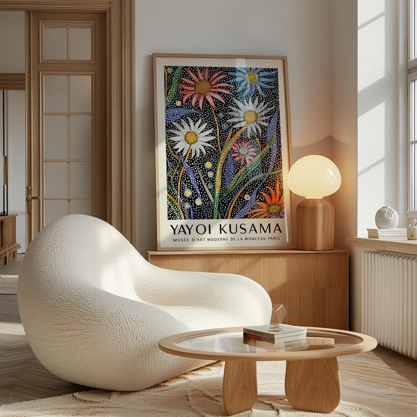 Dotted petal artwork as abstract botanical wall art in an energetic floral composition.