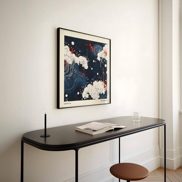 Striking Japanese art wall piece with modern color contrast