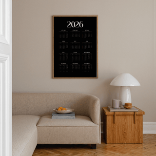 Modern Calendar Print Black White for modern workspace decor
