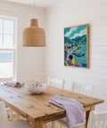 Colorful Coastal Art Print featuring Blue and Green for bedroom decor wall art.