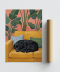 Contemporary Black Lab Wall Art with sofa in Yellow, Black, Green for bedroom, art print