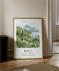 Framed mockup Bali Landscape Art Print hanging above sofa