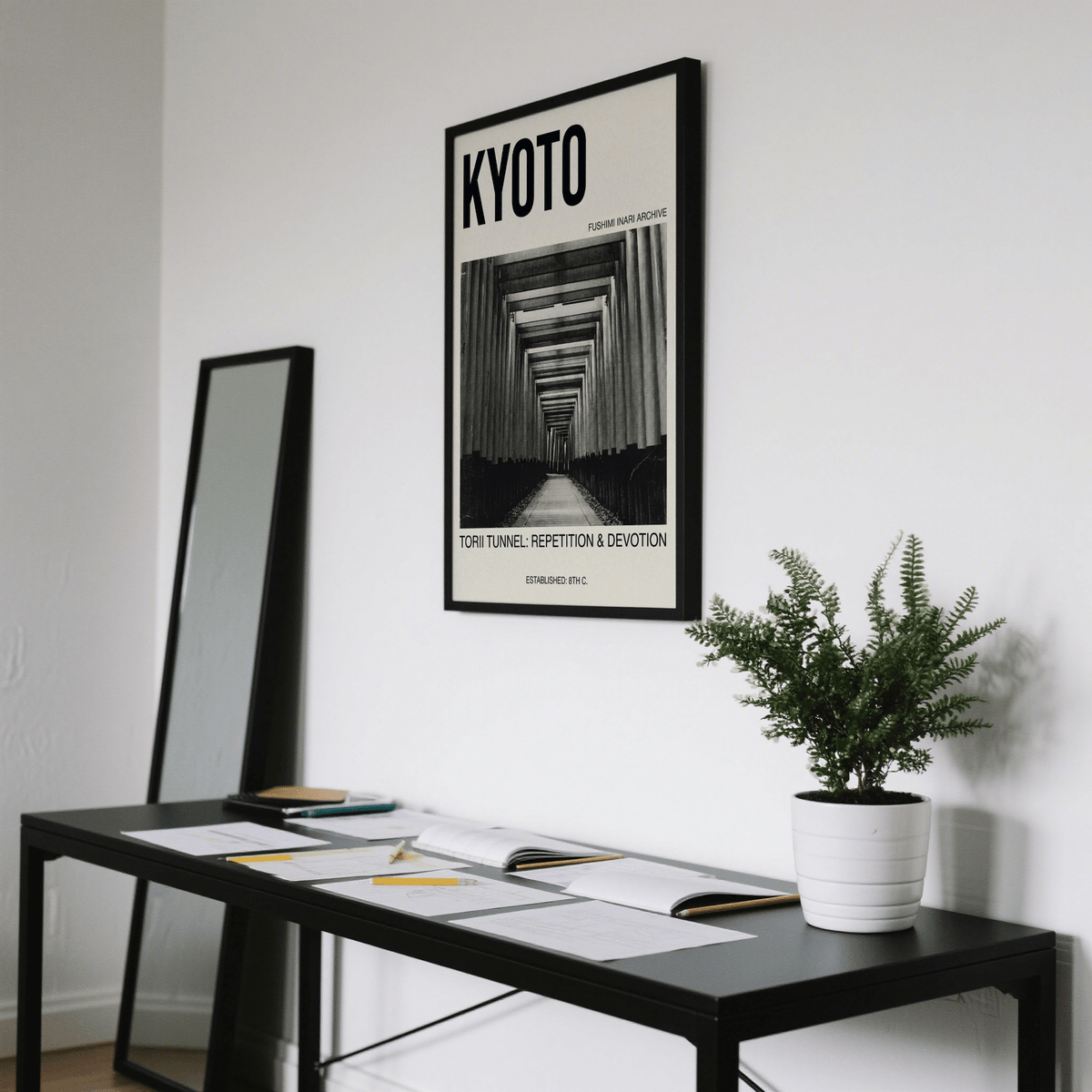 Centered torii tunnel walkway photograph poster in archival layout wall art print