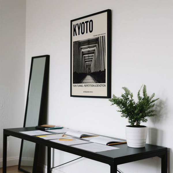 Centered torii tunnel walkway photograph poster in archival layout wall art print