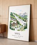Vail Colorado Wall Art poster with diagonal ski run and pine forest backdrop